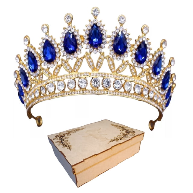Corona Tiara Reina Carnaval Lujo Azul Certamen Novia Xv Coronación Niña Boda Cristales M0012 GENÉRICA CUSTOM VALAZUL