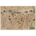 thumbnail image 2 of Katsukawa Shunchō 14x11 Gold Ornate Wood Frame and Double Matted Museum Art Print Titled - Women Viewing Cherry Blossoms at Asukayama (1780s), 2 of 4