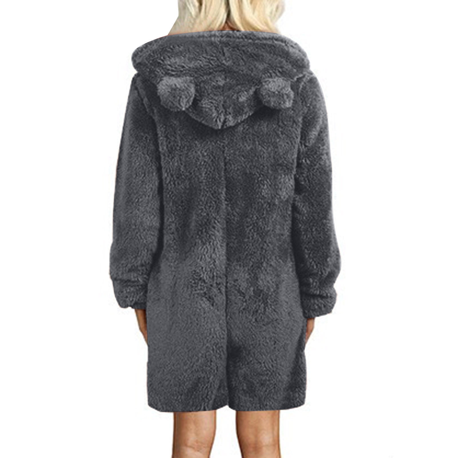 BiZtdJrK Womens Plush Onesies Pajamas Sherpa Fleece Short Jumpsuit Fuzzy Cute Ear Hooded Romper Zipper Sleepwear, Dark Gray, XXXL