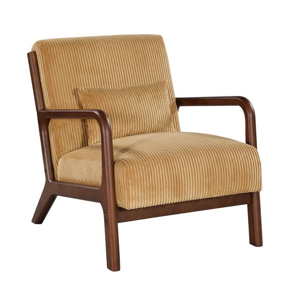 FurniFact Ginger Yellow Corduroy Accent Chair with Wood Legs – Elegant Bedroom Chair