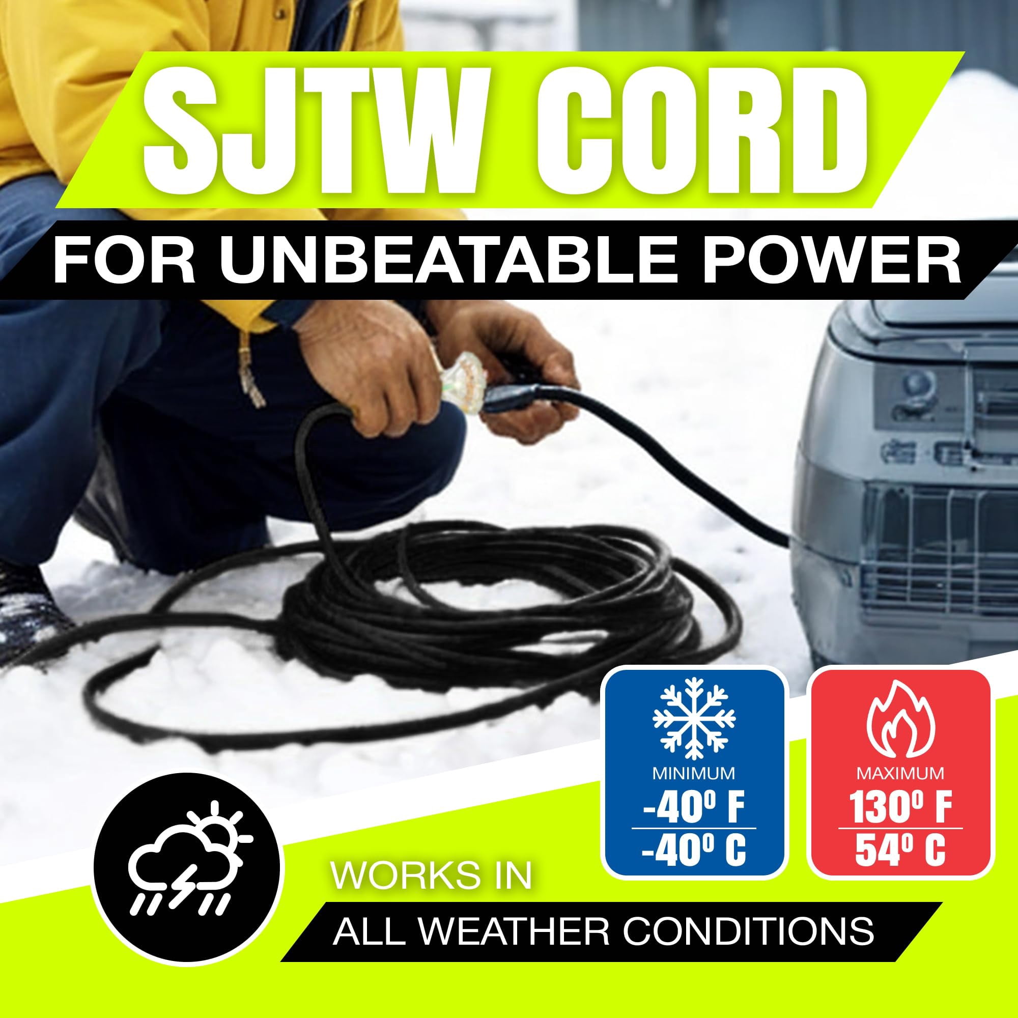 100ft Outdoor/Indoor Extension Cord 3-Outlet 12/3 Gauge Extra Heavy Duty ETL Listed, 3 Prong SJTW, Waterproof, Flexible Cold-Resistant Long Power Cord,125 Amp 1875W, Black by LifeSupplyUSA
