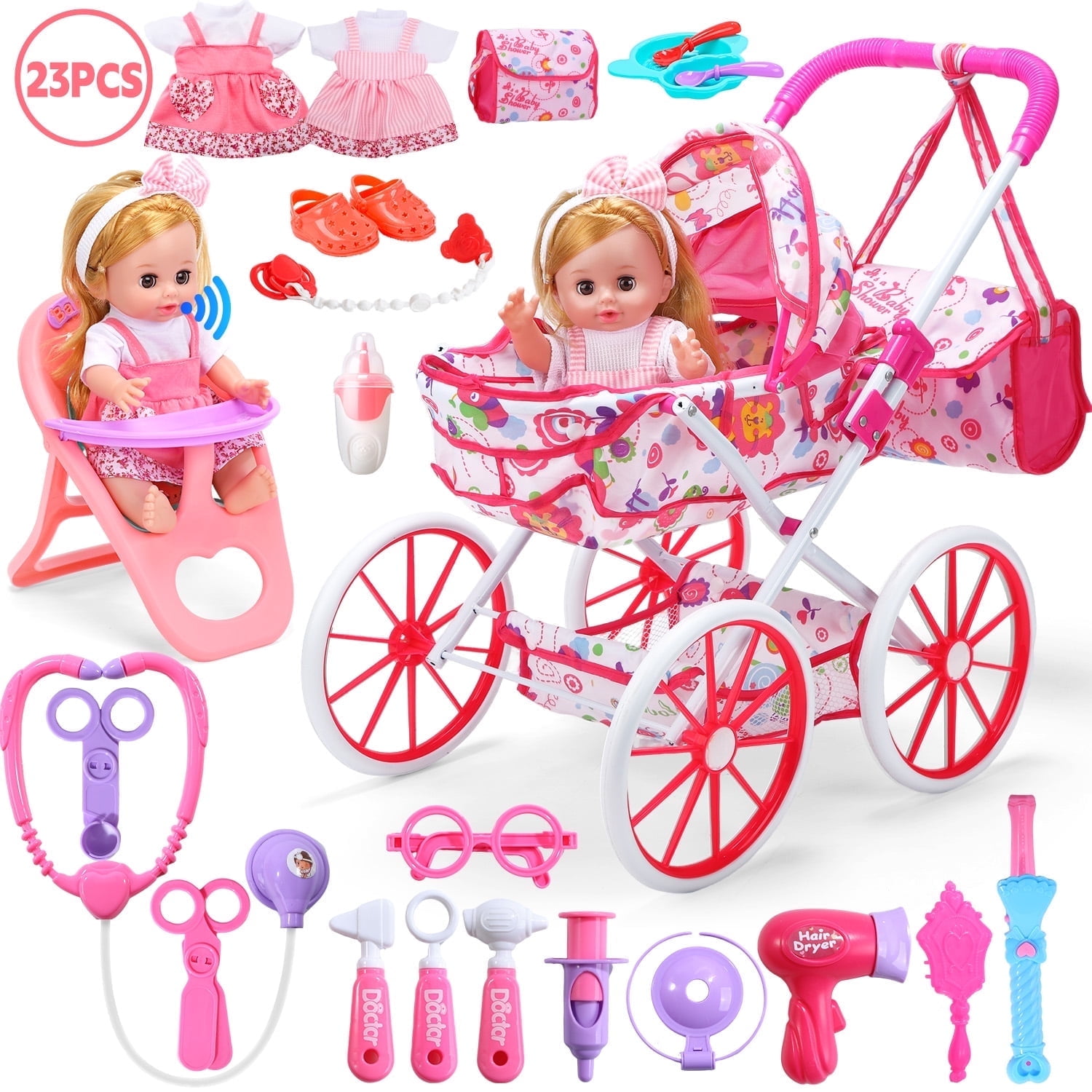 DOLL PINK セット JC Toys 14 All-Vinyl La Newborn, Smiling Baby Doll, Pink Deluxe