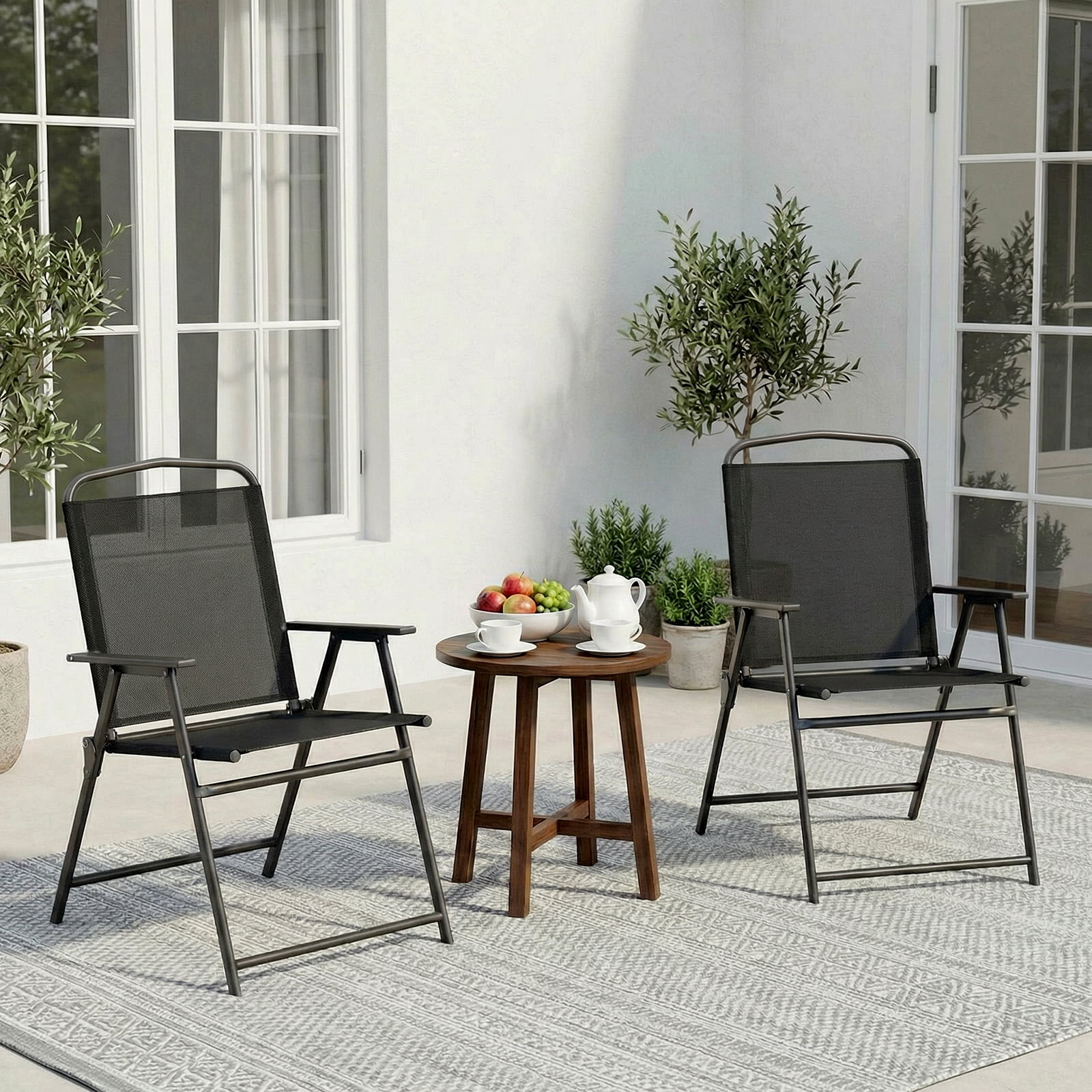 LAZY BUDDY Folding Patio Chairs Set of 2, Outdoor Dining Chairs with Armrests, Breathable Textilene & Steel Frame for Lawn, Garden, Yard or Poolside