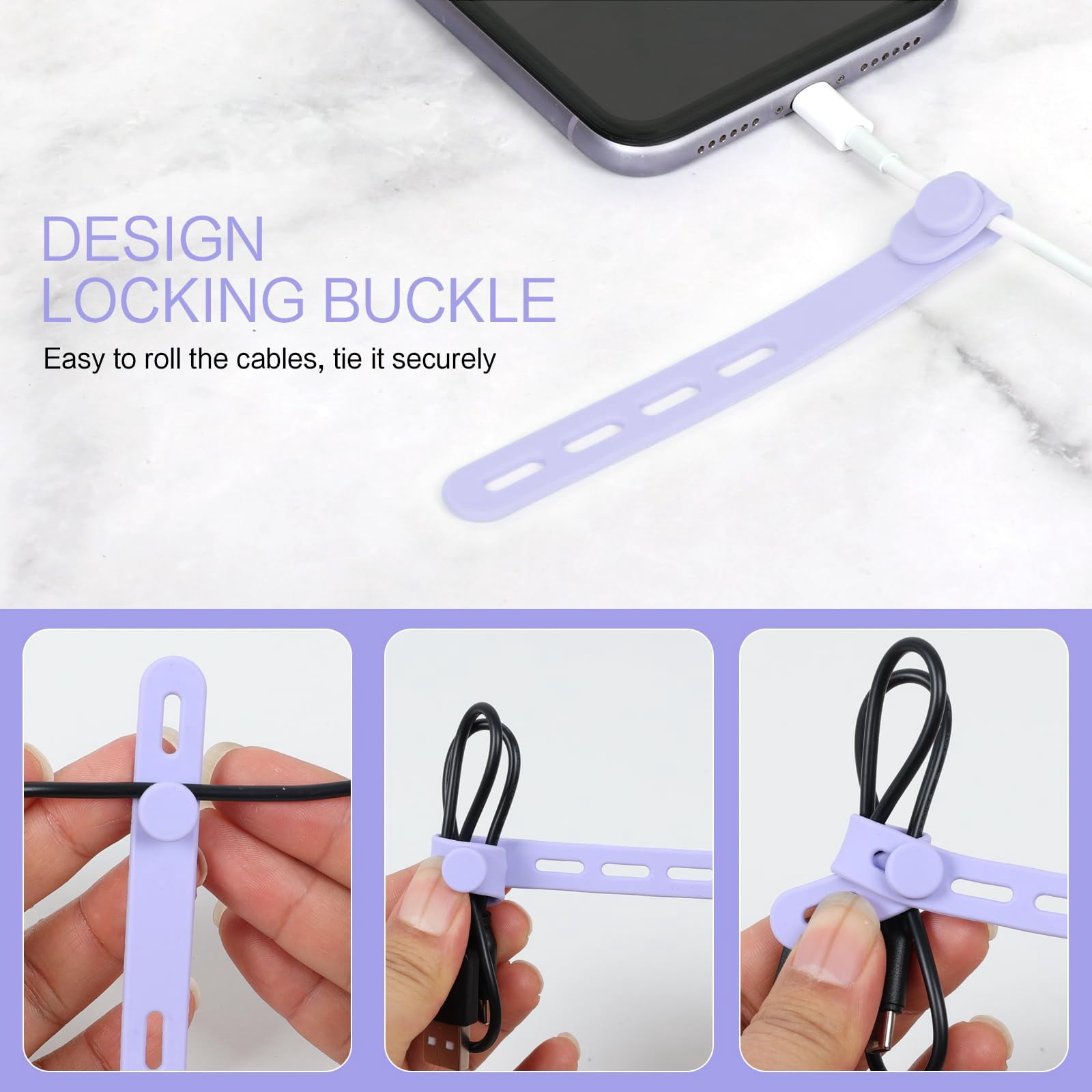 Donruby 24Pcs Silicone Cable Ties - Reusable & Washable with Locking Buckles, Adjustable Fastening Cable Management Straps, Multi-Purpose High Elasticity Cord Organizer (4 Colors)