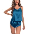 thumbnail image 7 of Womens Pajamas Sets Two-piece Satin Silky Pajama Set Women's Halter Pajamas Short Sleeve Shirt with Short Pajama Pant Set Sexy Halter Home Dress Shorts Soft PJ Loungewear Blue Size L, 7 of 7