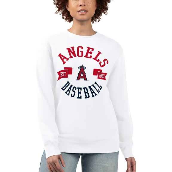 Women's G-III 4Her by Carl Banks White Los Angeles Angels Team Logo Fleece Pullover Sweatshirt