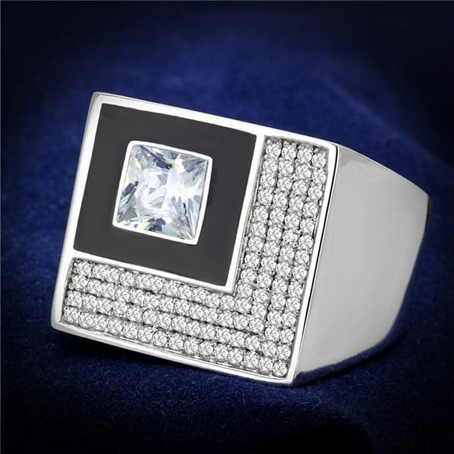 Alamode TS242-12 Men Rhodium 925 Sterling Silver Ring with AAA Grade CZ in Clear - Size 12