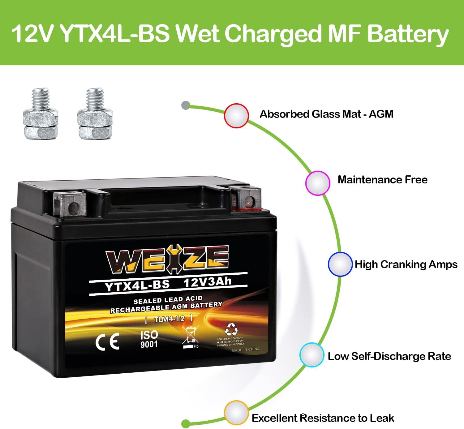 YTX14 BS ATV Battery High Performance - Maintenance Free - Sealed AGM YTX14-BS Motorcycle Battery compatible with Honda Suzuki Kawasaki Yamaha scooter snowmobile