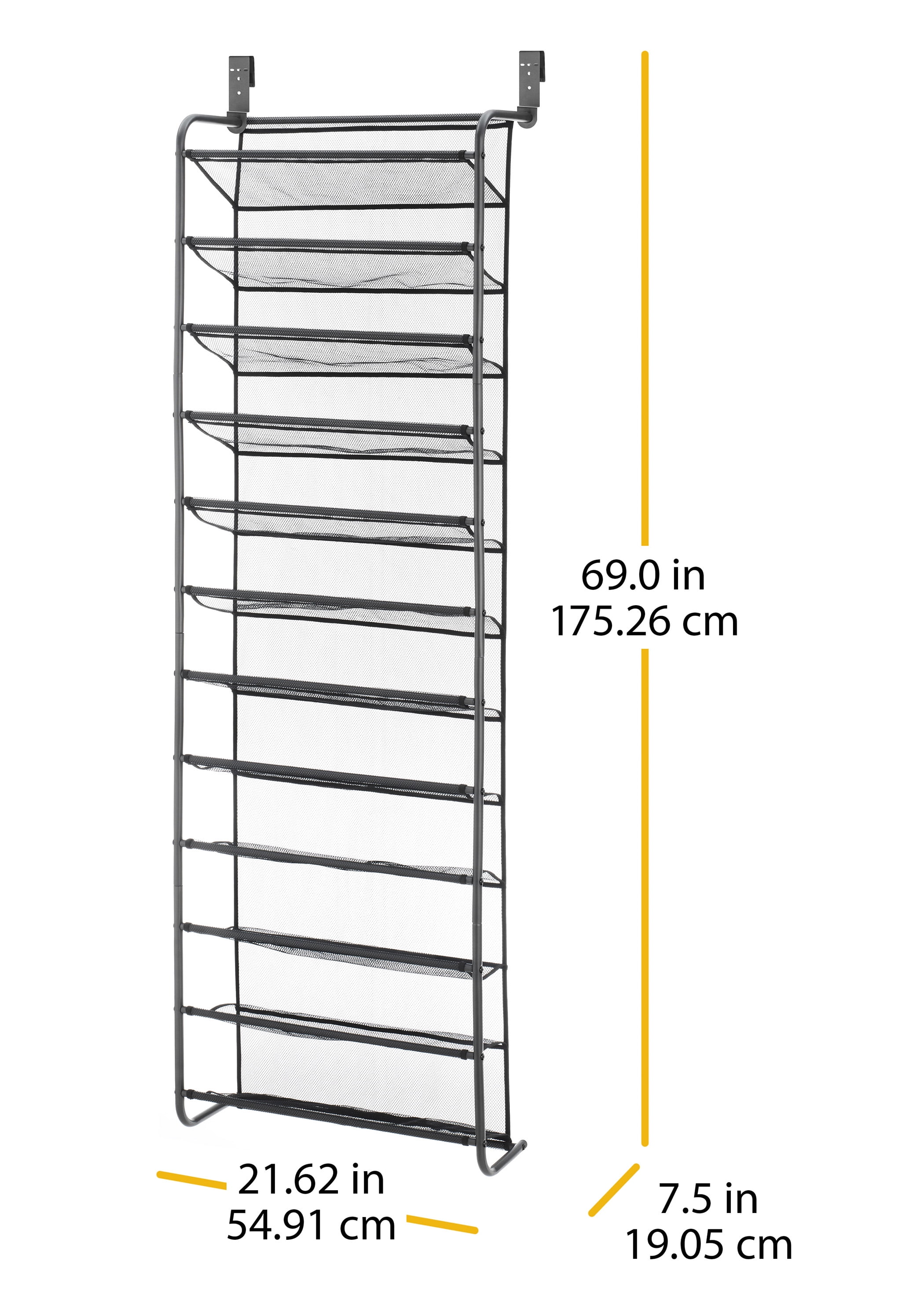 Whitmor 12-Tier Over-The-Door Metal Shoe Rack, Hanging Space-Saving Organizer, 36-Pair Capacity, Gunmetal Gray