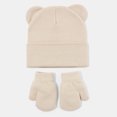 thumbnail image 6 of Lispipm Baby 2 Piece Bear Ear Beenie Hat and Mittens Stretchy Warm Winter Accessory Infant Toddler Kids Indoor Outdoor Knit Set Beige 0-6 Months, 6 of 6