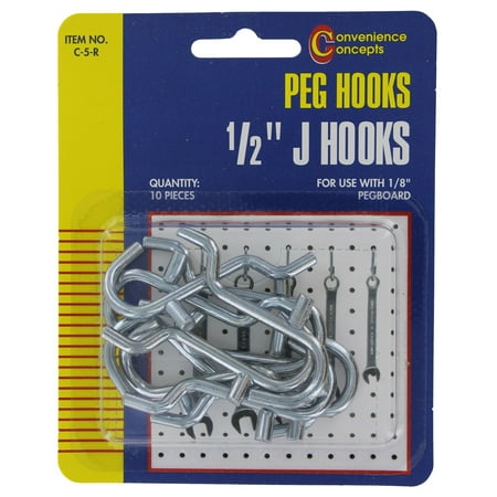 Convenience Concepts SC-5R 1/2 J Pegboard Hooks 10 Count
