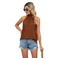 thumbnail image 2 of Tank Top for Women Pleated High Neck Halter Tops Caramel S, 2 of 10