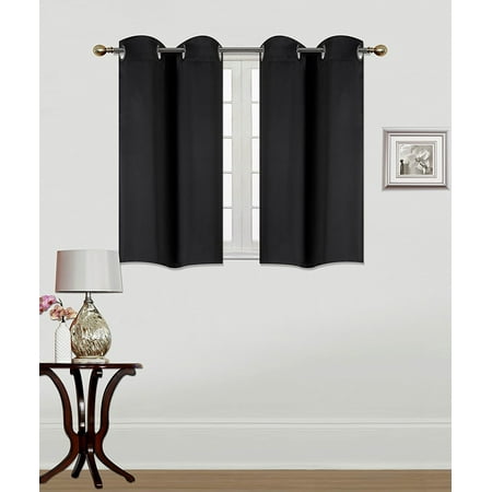 K54 Black 2 Panel Silver Grommets Kitchen Tier Window Curtain 3