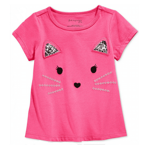 First Impressions Baby Girls' Kitty Face T-Shirt, Pink, 12 Months