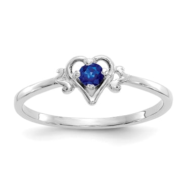 Bague Cœur en Or Blanc 14K avec Pierre de Naissance Saphir