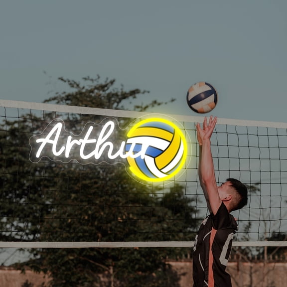 UPONRAY Single Line Custom Neon Signs with Volleyball, Usb Powered with Adjustable Brightness Wall Decor for Gifts, Cool White, 10 inch