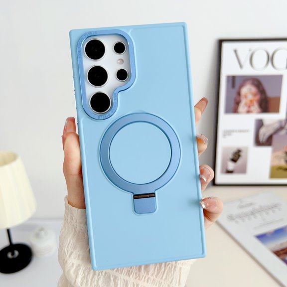 Morandi Colored Gel Case for Samsung Galaxy S23 Ultra, with Ring Holder Kickstand Magnetic Case Compatible with Magsafe Shockproof Phone Case for Galaxy S23 Ultra - Blue