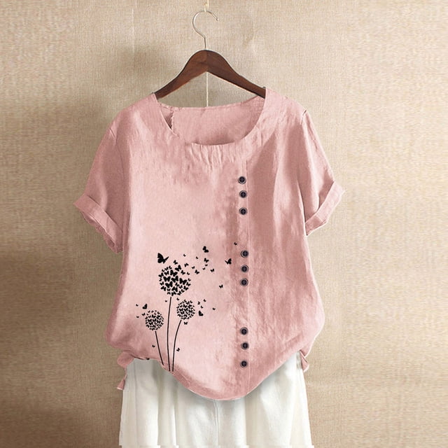 Babysbule Hauts pour Femmes en Liquidation Mode Été Ample Imprimé Col Rond T-Shirt Manches Courtes Blouse Décontractée