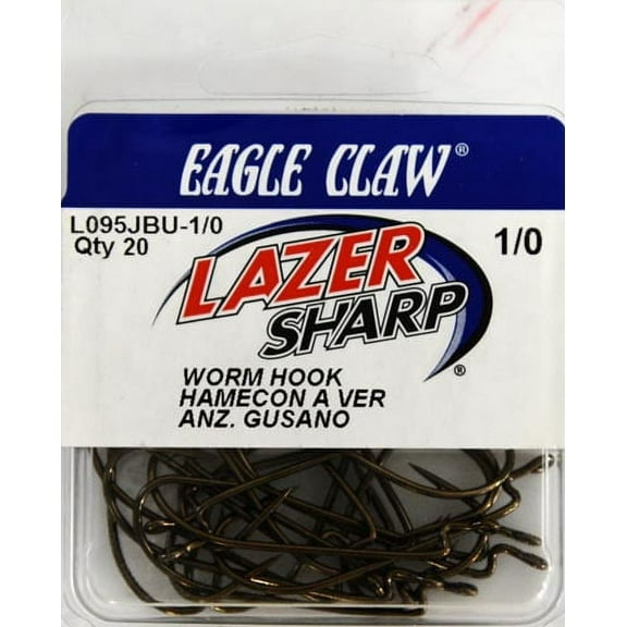 Lazer Sharp L095JBUH-1/0 Z-Bend Sproat Worm Hook, Bronze, Size 1/0, 20 Pack