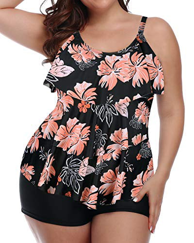 Yonique Plus Size Tankini Swimsuits for Women with Shorts Flyaway Bathing Suits 2 Piece Swimwear 