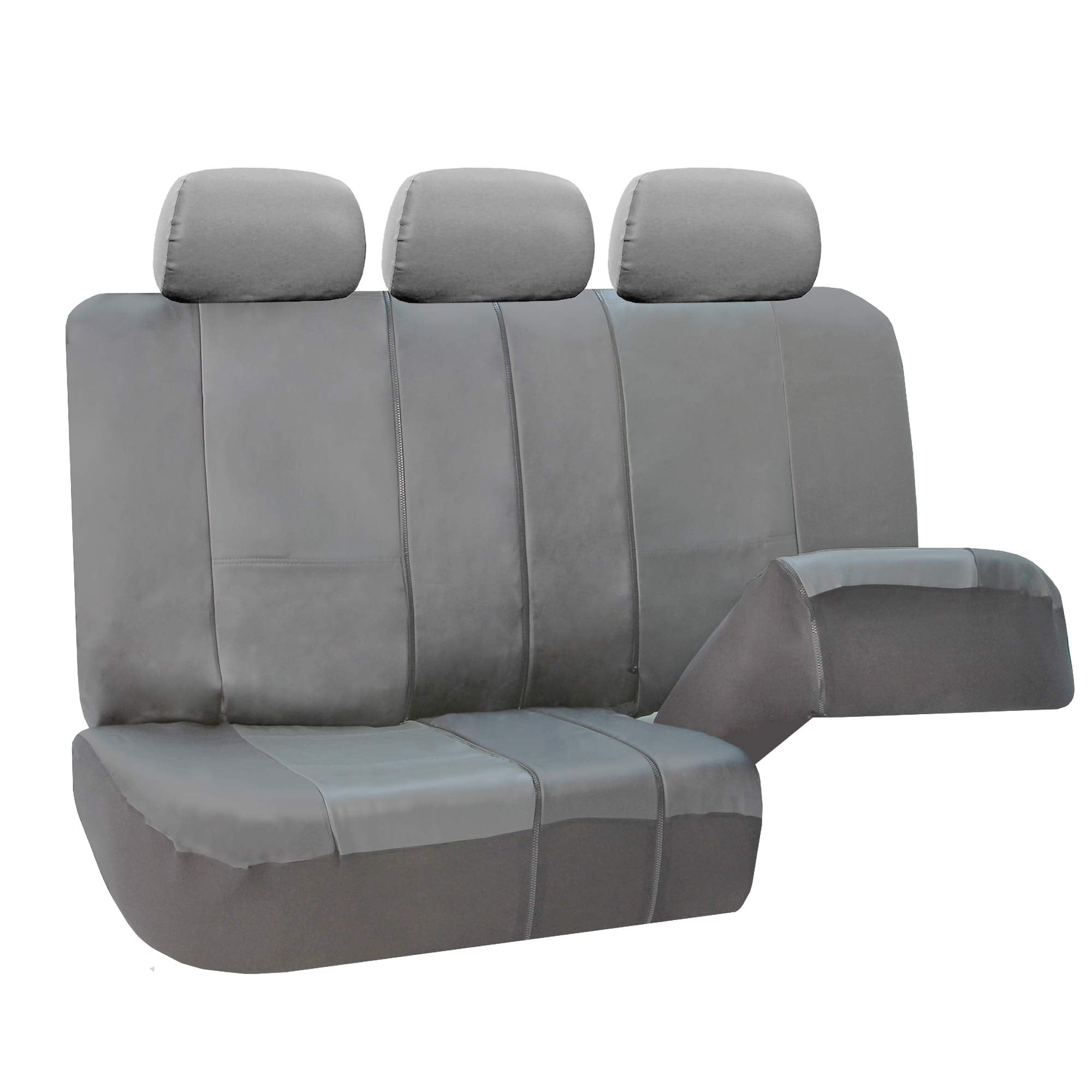 FH Group Universal Fit PU Leather Car Seat Covers for Sedan SUV Van Truck with Integrated Seatbelt - Solid Gray Rear
