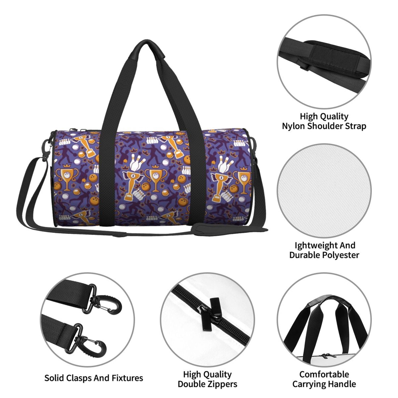 Vsdgher Bowling Game 45L Foldable Duffel Bag, Sports Gym Bag,Overnight Bag, Portable Weekender Bag for Airplanes