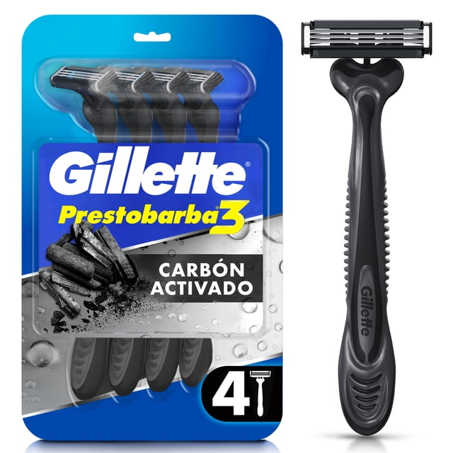 Rastrillo Gillette Prestobarba 3 Carbono con Carbón Activado y 3 Hojas, 4 pzas