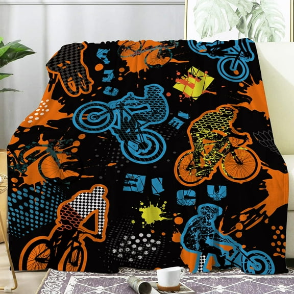 Paready Mountain Bike Blanket Bicycle Rider Gifts Blanket for Kids Adults Soft Fleece Throw Blanket Cozy Extreme Sports Blanket for All Season Vintage Blanket for Bed Sofa Camping Couch (30"x40")