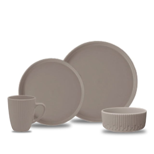 Vajilla Moderna De Cerámica 16 Piezas Moderna 4 Personas Chefmaker Color Gris Adara Bg