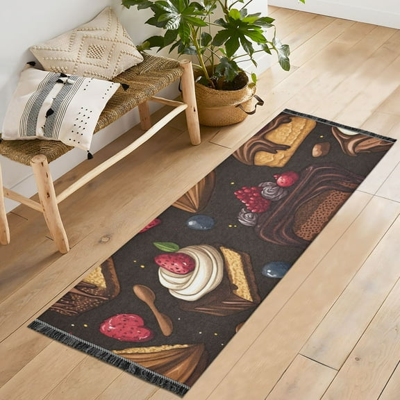 Yayeee Runner Rug for Bedroom 2'x6' Machine Washable Hallway Non Slip Mat, Chocolate Cakes