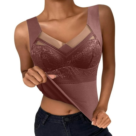 Ukumplol Women s Tank Tops Plus Size Tank Tops Thermal Underwear Tank Tops Lined Base Layer Cold Weather Thermal Shirts Thermals Top and Bottom Workout Tank Tops Woman Womens Tops Brown 2XL