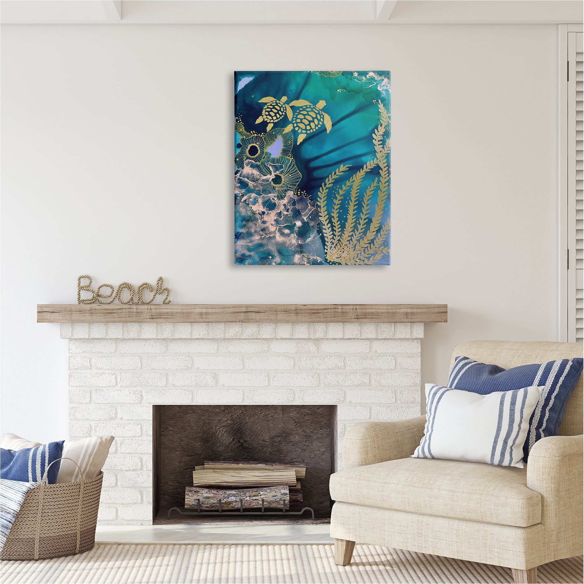 Stupell Industries Modern Sea Life Patterns Abstract Painting Gallery Wrapped Canvas Art Print Wall Art, 30 x 40