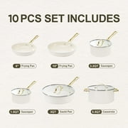 Chef Power 10 Pcs Ceramic Non Stick Cookware Sets, Pots and Pans Set with Stainless Steel Handle, Dishwasher and Oven Safe, Cream White with Light Gold Handle