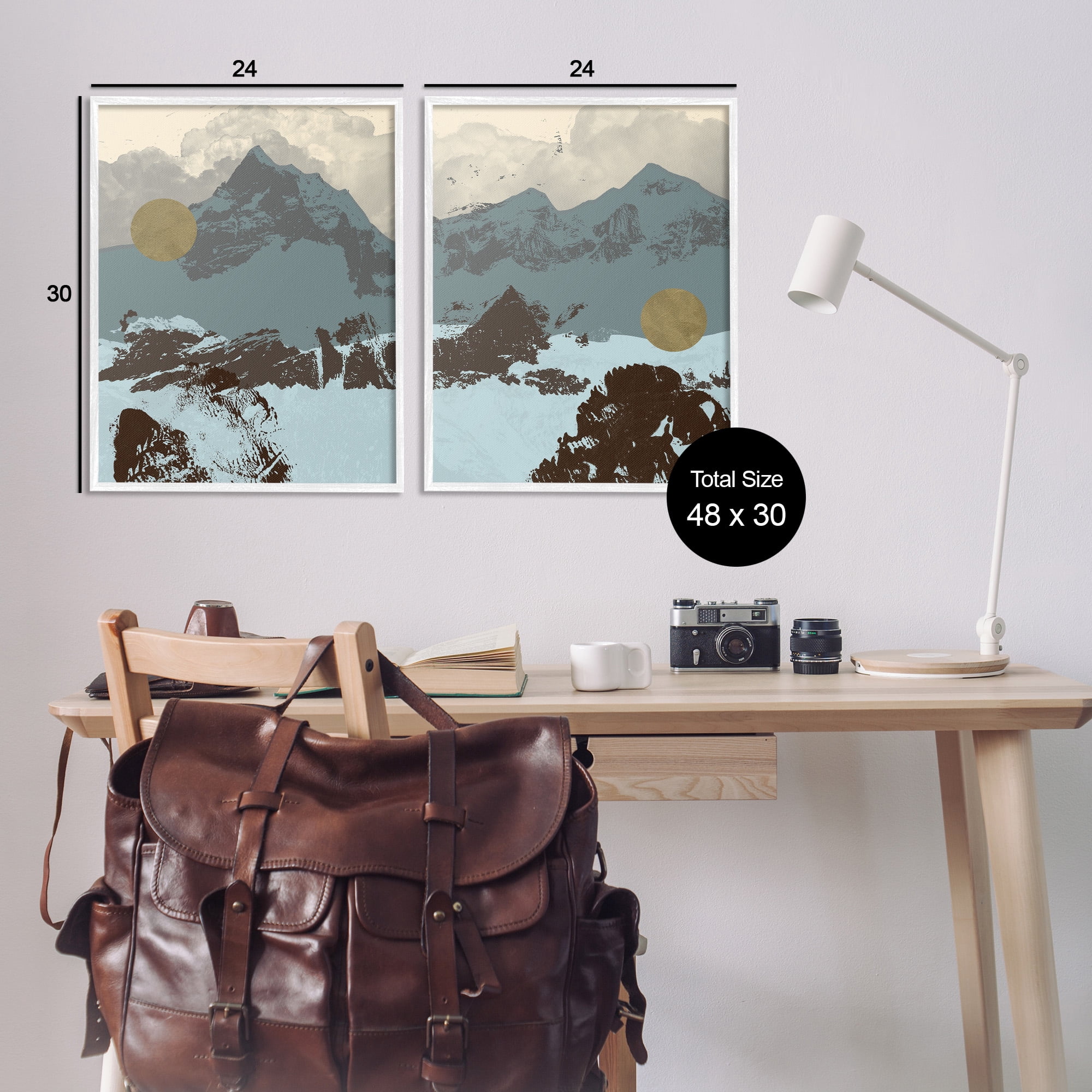 Stupell Industries Mountain Range over Abstract Landscape Painting White Framed Art Print Wall Art, 24 x 30, Set of 2