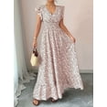 thumbnail image 4 of Women'S V Neck Floral Print Maxi Dress with Ruffle Sleeves and Smocked Waist Light Brown L, 4 of 7