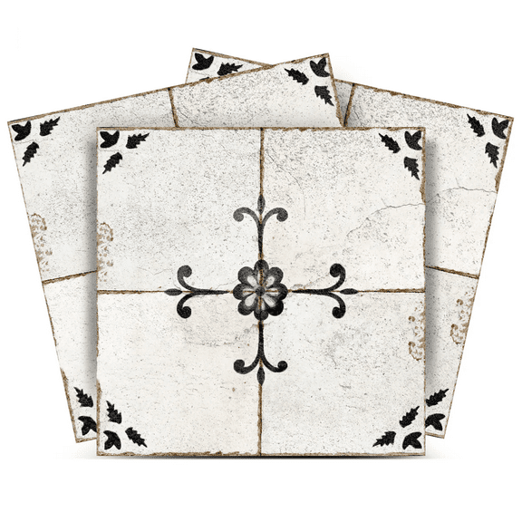 Mi Alma Floral Gray Tile Stickers - Removable Vinyl 4x4, 24 pcs