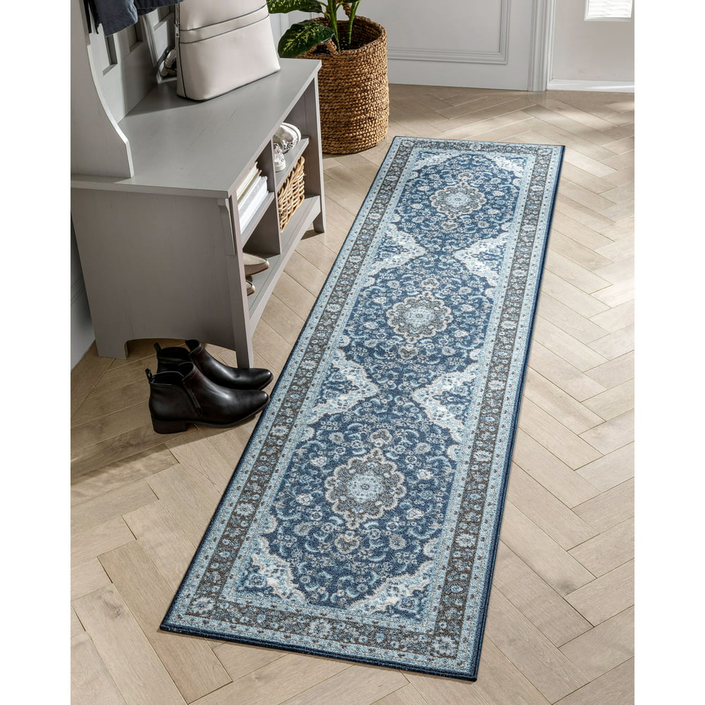Well Woven Kings Court Gene Traditional Medallion Persian Blue Machine Washable Indoor/Outdoor 2