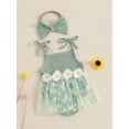 thumbnail image 5 of Newborn Baby Toddler Girl Romper Dresses Outfit, 3 6 9 12 18 Months Sleeveless Flower Print Tulle Patchwork Romper Dress with Bowknot Hairband Summer Clothes, 5 of 9