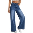 thumbnail image 4 of Moxiu Women's Wide Leg Denim Pants Baggy Cute Teen Jeans Pants Junior Mid Rise High Waisted Relaxed Fit Jean Pant with Pockets Blue,L, 4 of 7