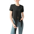 thumbnail image 2 of SAYFUT Womens Cute Tops Short Sleeve Round Neck T Shirt Front Twist Tunic Tops Casual LooseTops Cropped Yoga Top Women's Gym Athletic Shirts, 2 of 8