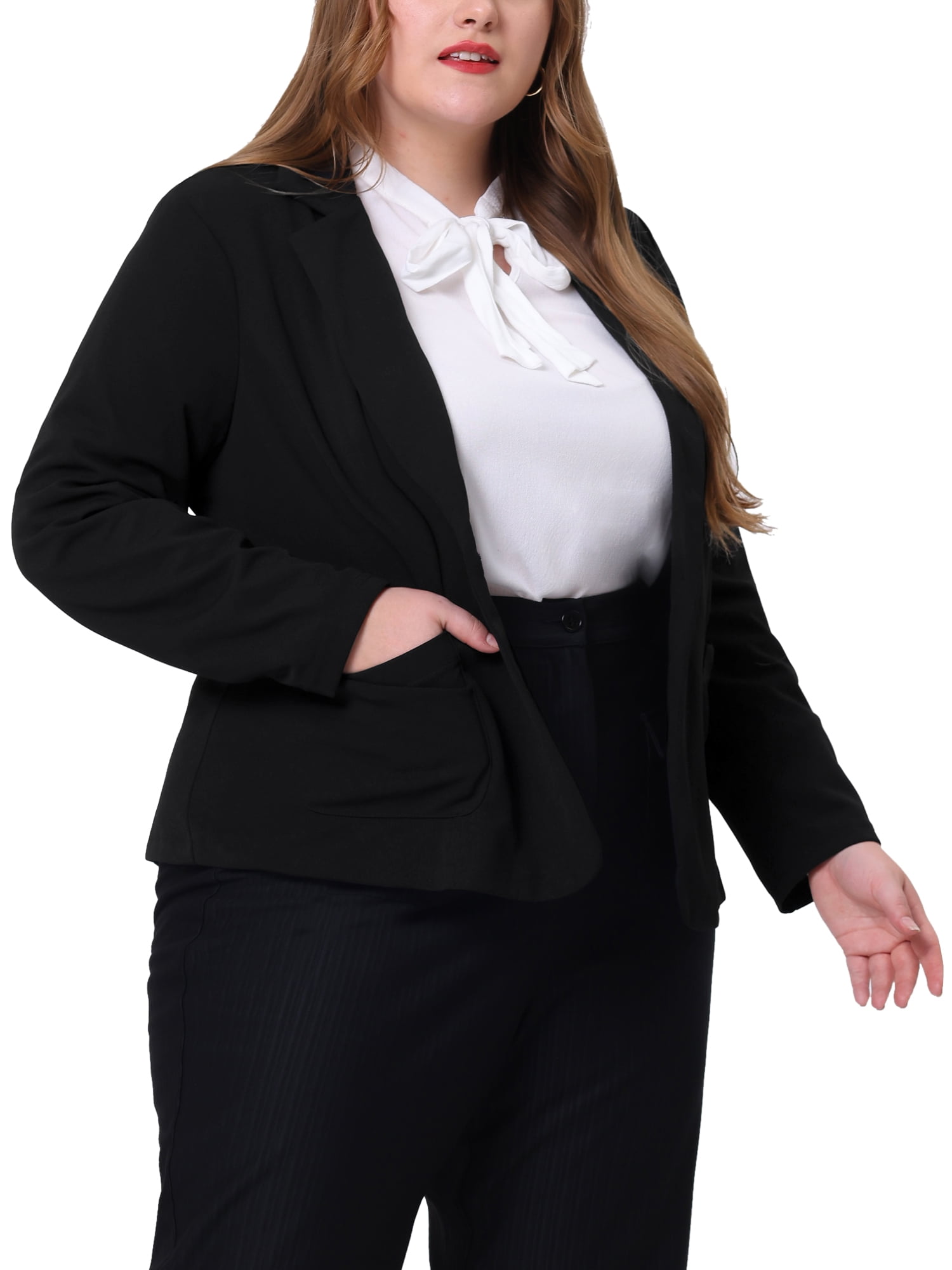 DARING DIVA Women's Plus Stylish Blazerwith Notch Lapel and Front Pockets Black 1X