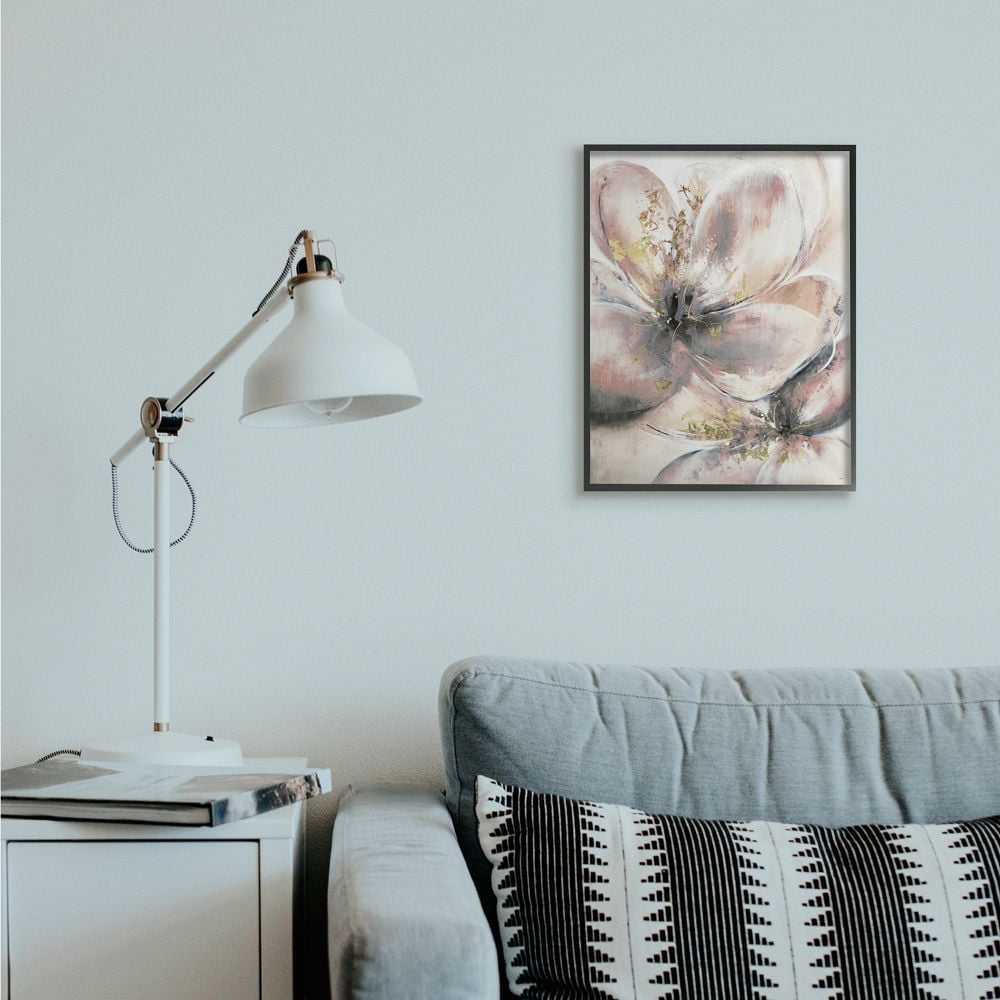 Stupell Industries Glam Pink Beige Flower Petals Floral Gold Painting Framed Wall Art Design by K. Nari, 16" x 20", Black Framed