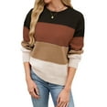 thumbnail image 3 of Female Sweaters Casual Long Sleeve Crewneck Color Block Patchwork Pullover Knit Sweater Tops Khaki S, 3 of 10