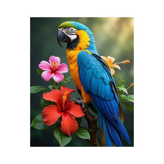 Paint by Numbers Kit for Adults, Parrot Vibrant Flowers Perched Branch Paint by Numbers, Easy Paint by Numbers Kit for Adults Beginner, DIY Adult Paint by Number Kits on Canvas, Home Decor