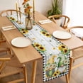 thumbnail image 3 of Table Runner 72 Inches Long for Kitchen Dining, Sunflower Gnomes Dresser Scarf Farmhouse, Dining Table Decorations for Wedding/Parties, Spring Farmhouse Daisy Leaf Wooden Grain 16 x 72 In, 3 of 8
