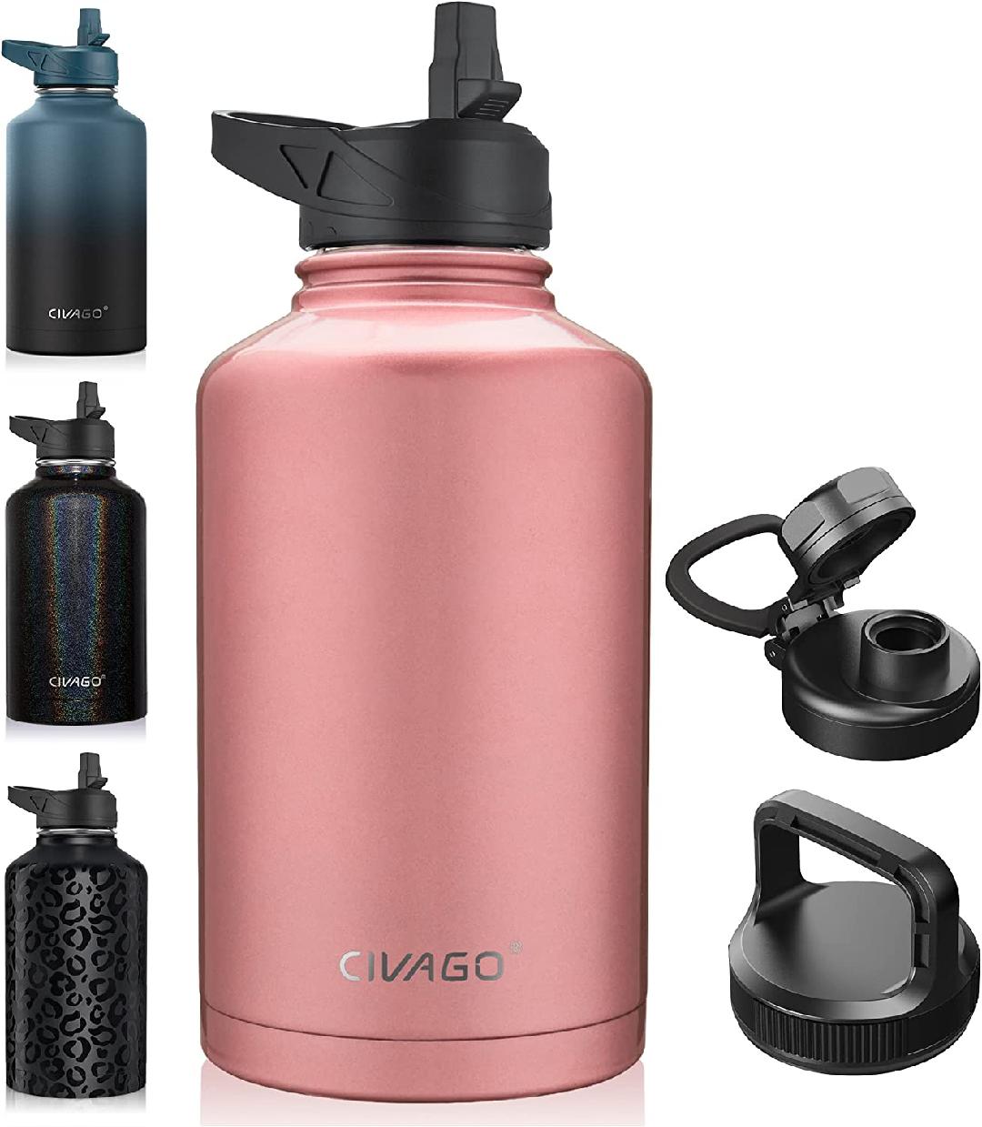 64 oz Insulated Water Bottle With Straw, Half Gallon Stainless Steel