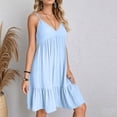 thumbnail image 4 of Robe Mini à Bretelles Spaghetti Col en V d'Été pour Femmes Robe Tunique Décontractée à Manches Courtes Robe de Plage à Volants, 4 of 8