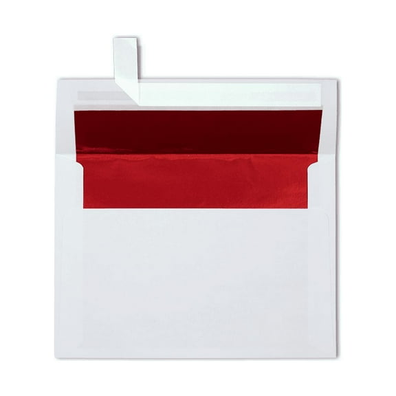 LUXPaper A7 Foil Lined Envelopes, 5 1/4 x 7 1/4, Peel & Press, 60 lb. White w/ Red Lining, 50 Pack