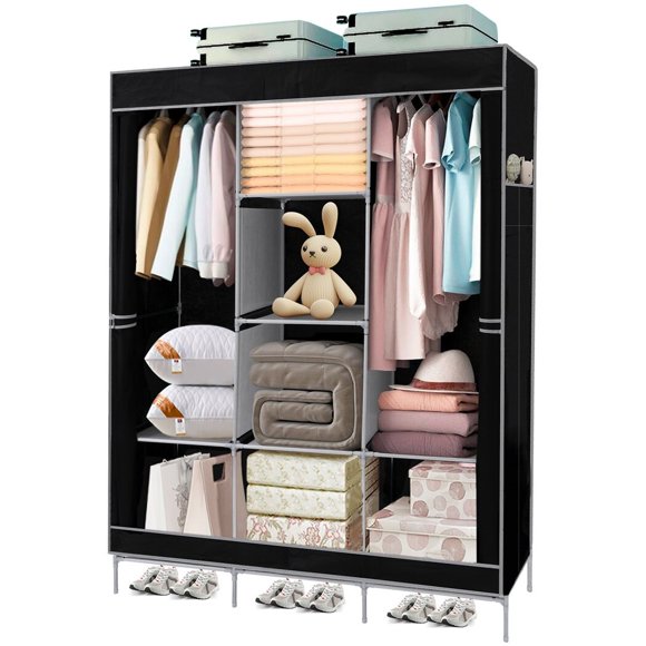 Portable Wardrobe for Bedroom, 50.4 x 17.7 x 66.9 Inches Spacious Foldable Closet, Non-Woven Fabric Storage Organizer Closet, Robust Steel Tube Frame, Easy to Assemble