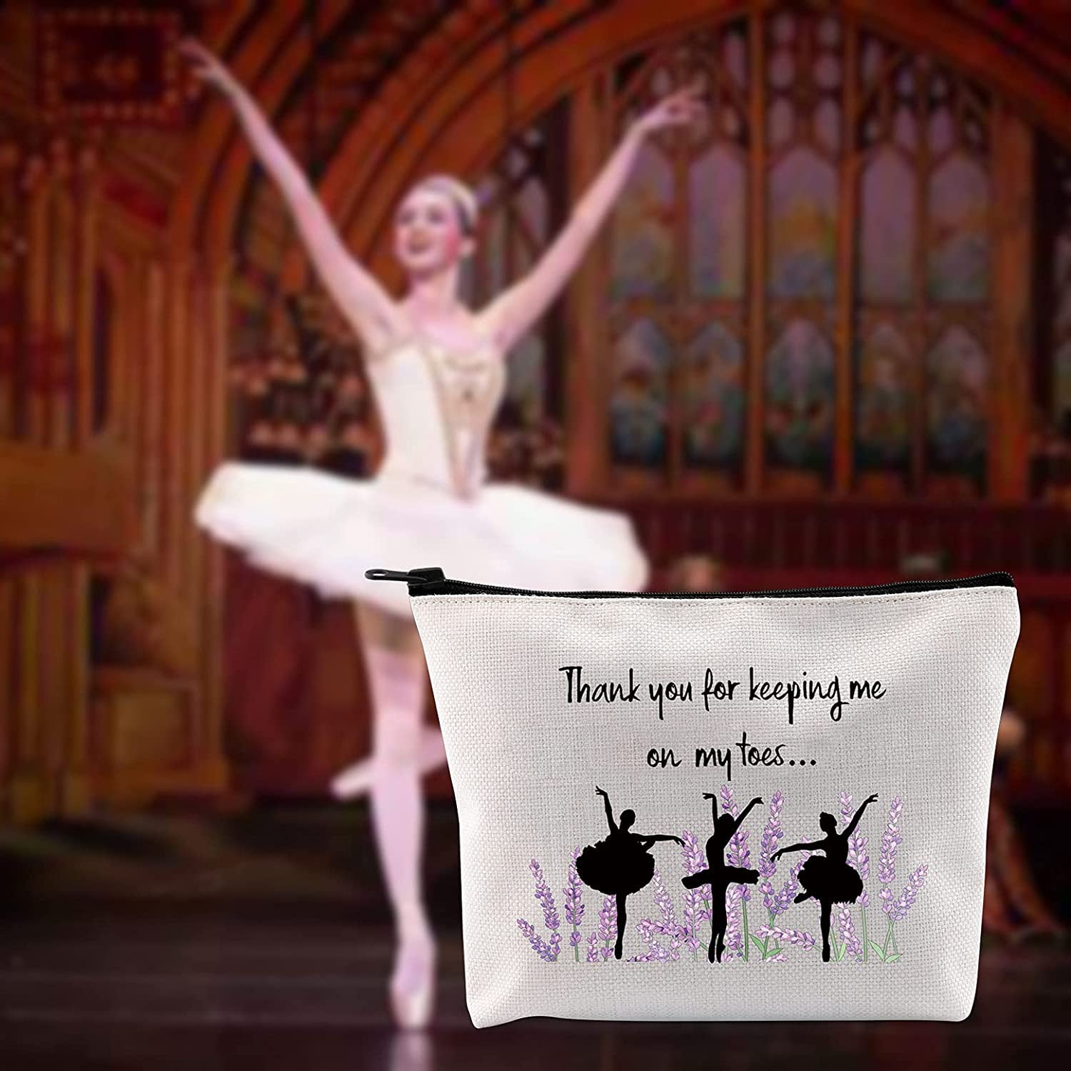 Dance Teacher Thank You Gift Thank You for Keeping Me On My Toes Cosmetic Bag and Travel Make Up Pouch with Zipper On My Toes White Bag Walmart